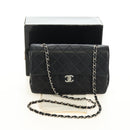 CHANEL Matelasse 25 Chain Shoulder Bag Lamb Skin Black Silver CC Auth 184284V-26