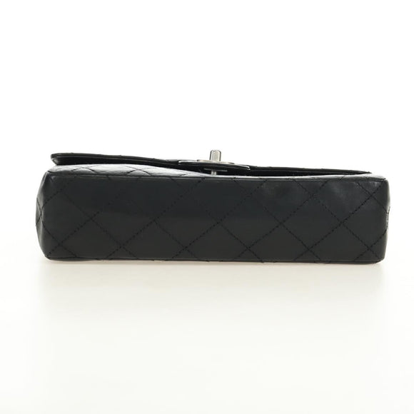 CHANEL Matelasse 25 Chain Shoulder Bag Lamb Skin Black Silver CC Auth 184284V