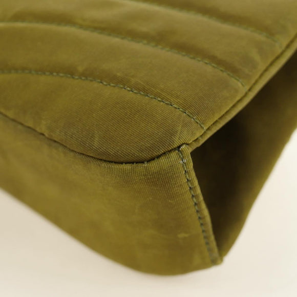 CHANEL Chain V Stitch Shoulder Bag Canvas Green Gold CC Auth 184285SM