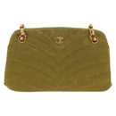 CHANEL Chain V Stitch Shoulder Bag Canvas Green Gold CC Auth 184285SM-2