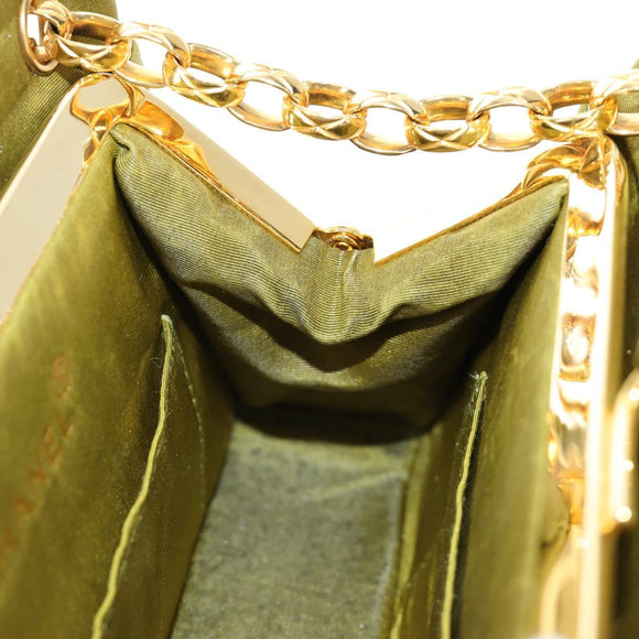 CHANEL Chain V Stitch Shoulder Bag Canvas Green Gold CC Auth 184285SM