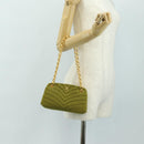 CHANEL Chain V Stitch Shoulder Bag Canvas Green Gold CC Auth 184285SM-27