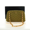 CHANEL Chain V Stitch Shoulder Bag Canvas Green Gold CC Auth 184285SM-28