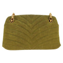 CHANEL Chain V Stitch Shoulder Bag Canvas Green Gold CC Auth 184285SM-3