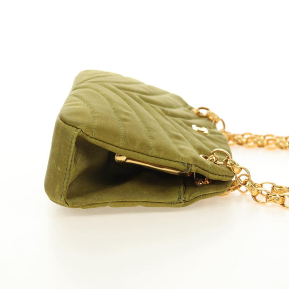 CHANEL Chain V Stitch Shoulder Bag Canvas Green Gold CC Auth 184285SM