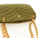 CHANEL Chain V Stitch Shoulder Bag Canvas Green Gold CC Auth 184285SM-6