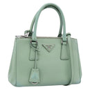 PRADA Galleria Handtasche Saffiano-Leder 2-Wege Limettengrün Silber Auth 184301A-1