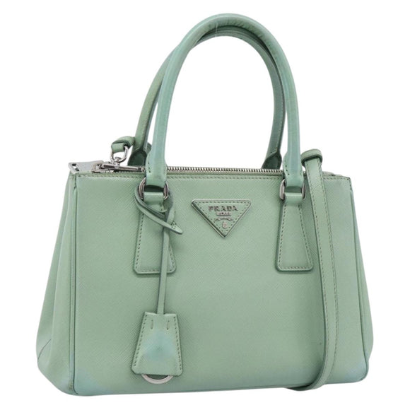 PRADA Galleria Handtasche Saffiano-Leder 2-Wege Limettengrün Silber Auth 184301A
