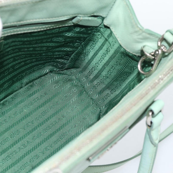 PRADA Galleria Handtasche Saffiano-Leder 2-Wege Limettengrün Silber Auth 184301A