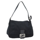 FENDI Mamma Baguette Shoulder Bag Cotton Jersey Black Silver Auth 184302-1