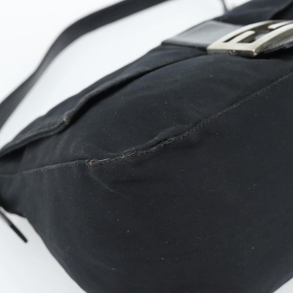 FENDI Mamma Baguette Shoulder Bag Cotton Jersey Black Silver Auth 184302