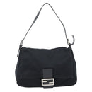 FENDI Mamma Baguette Shoulder Bag Cotton Jersey Black Silver Auth 184302-13