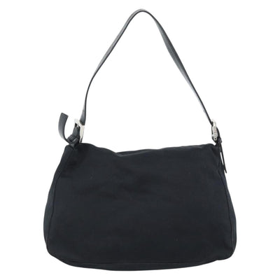 FENDI Mamma Baguette Shoulder Bag Cotton Jersey Black Silver Auth 184302 - 0