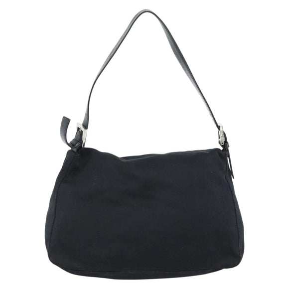 FENDI Mamma Baguette Shoulder Bag Cotton Jersey Black Silver Auth 184302