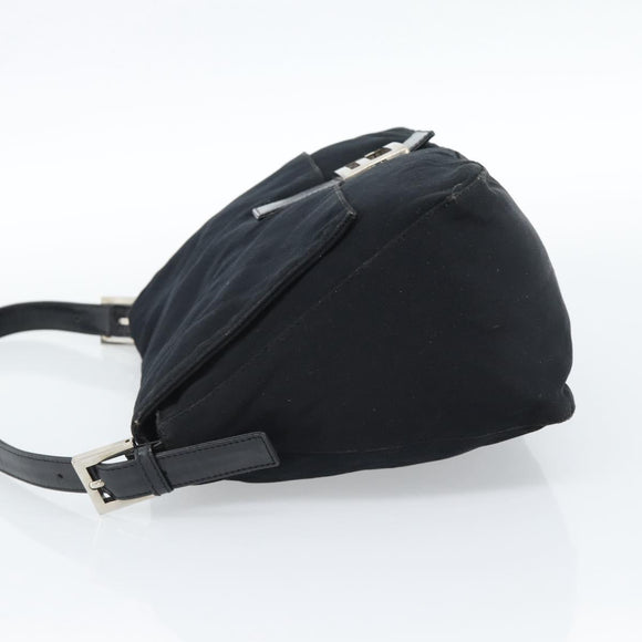FENDI Mamma Baguette Shoulder Bag Cotton Jersey Black Silver Auth 184302