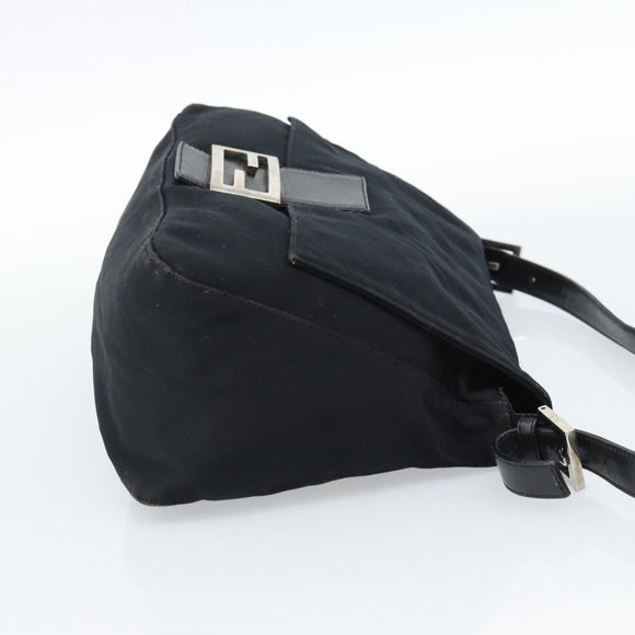 FENDI Mamma Baguette Shoulder Bag Cotton Jersey Black Silver Auth 184302