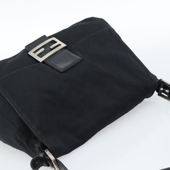 FENDI Mamma Baguette Shoulder Bag Cotton Jersey Black Silver Auth 184302
