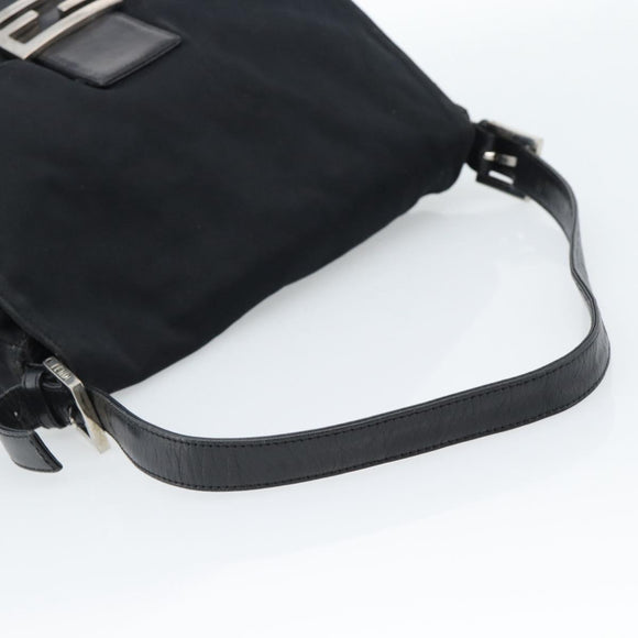 FENDI Mamma Baguette Shoulder Bag Cotton Jersey Black Silver Auth 184302