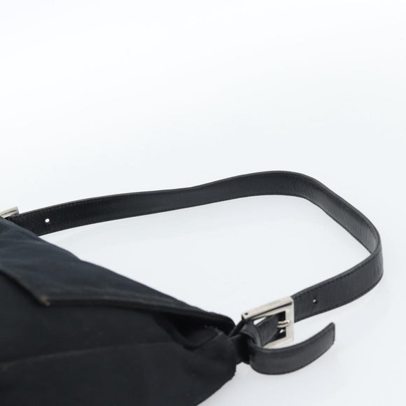 FENDI Mamma Baguette Shoulder Bag Cotton Jersey Black Silver Auth 184302