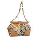 PRADA Schultertasche Kette Canvas Braun Gold Auth 184304A-1