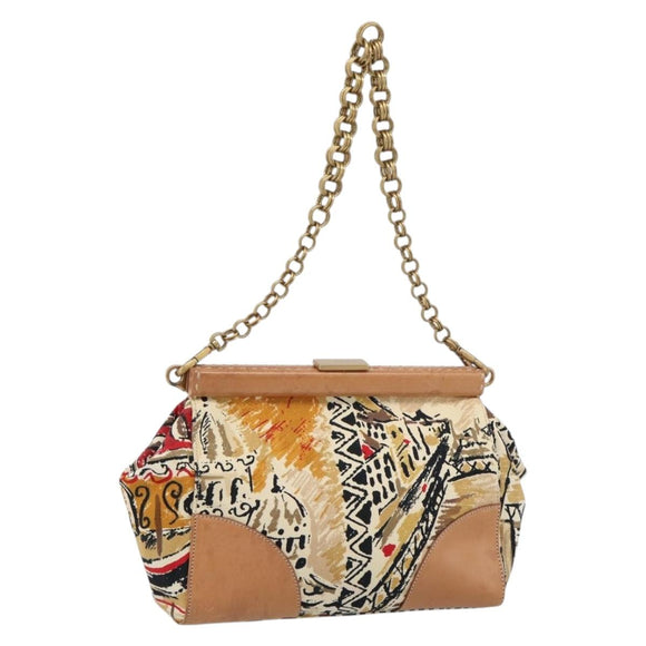 PRADA Schultertasche Kette Canvas Braun Gold Auth 184304A