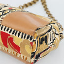 PRADA Schultertasche Kette Canvas Braun Gold Auth 184304A-10