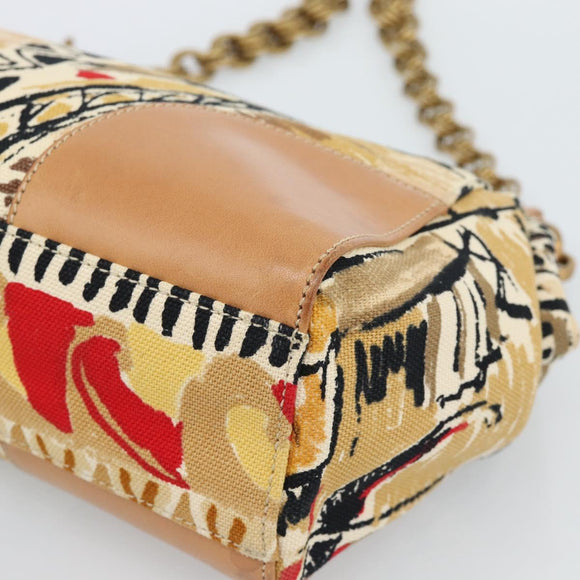 PRADA Schultertasche Kette Canvas Braun Gold Auth 184304A