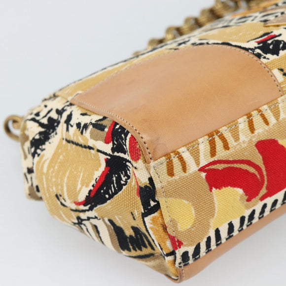 PRADA Schultertasche Kette Canvas Braun Gold Auth 184304A