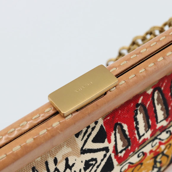 PRADA Schultertasche Kette Canvas Braun Gold Auth 184304A