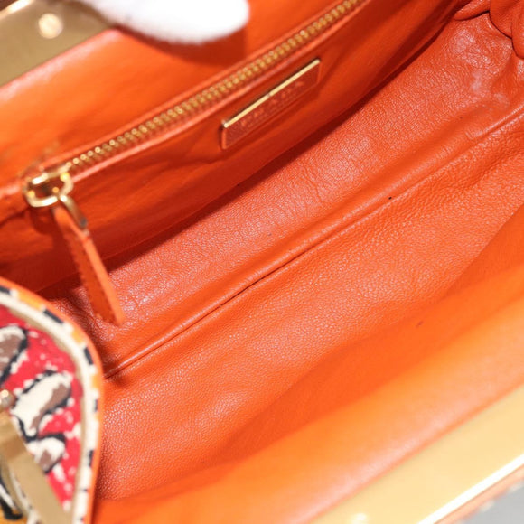 PRADA Schultertasche Kette Canvas Braun Gold Auth 184304A