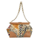PRADA Schultertasche Kette Canvas Braun Gold Auth 184304A-2