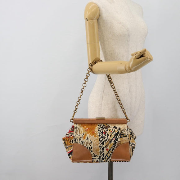 PRADA Schultertasche Kette Canvas Braun Gold Auth 184304A