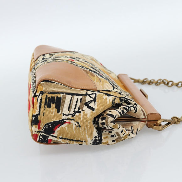 PRADA Schultertasche Kette Canvas Braun Gold Auth 184304A