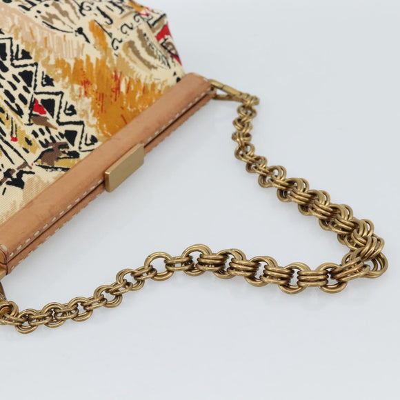PRADA Schultertasche Kette Canvas Braun Gold Auth 184304A
