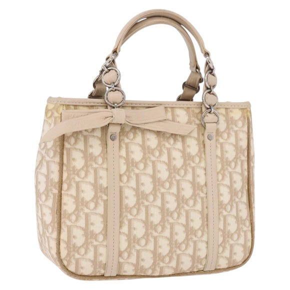 Christian Dior Trotter Canvas Romantic Hand Bag PVC Beige Silver Auth 184305A