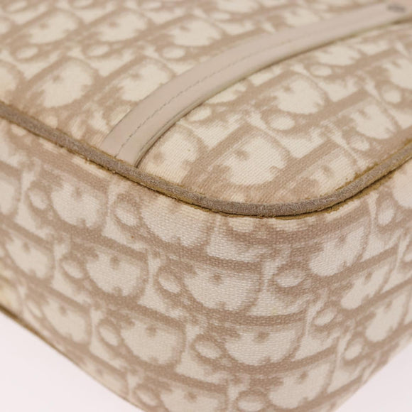 Christian Dior Trotter Canvas Romantic Hand Bag PVC Beige Silver Auth 184305A