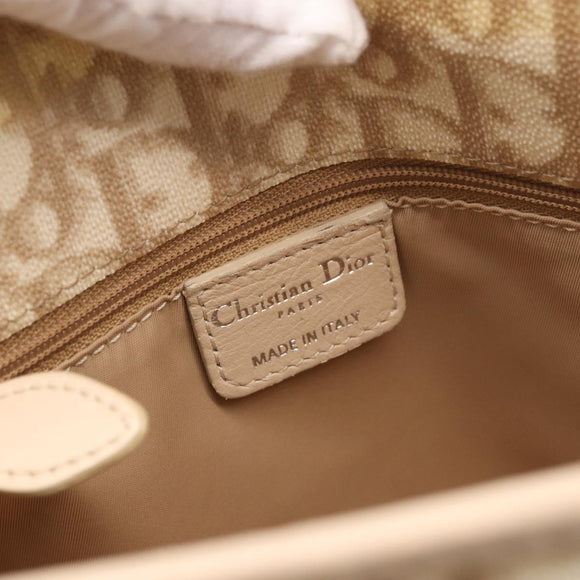Christian Dior Trotter Canvas Romantic Hand Bag PVC Beige Silver Auth 184305A