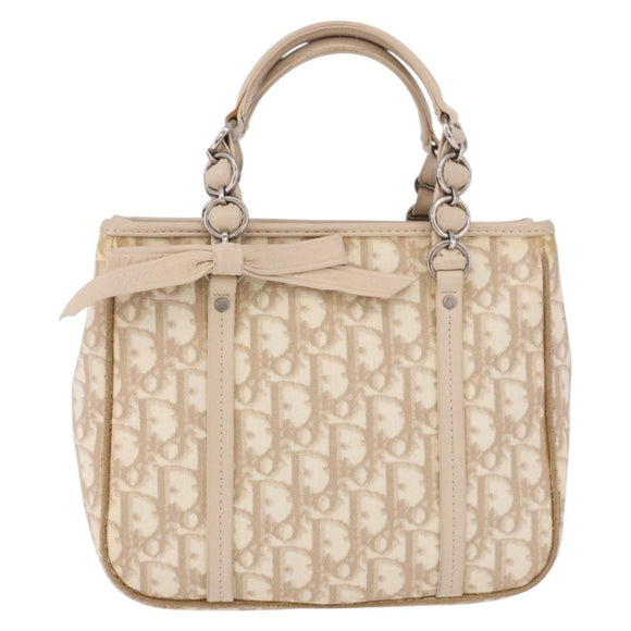 Christian Dior Trotter Canvas Romantic Hand Bag PVC Beige Silver Auth 184305A