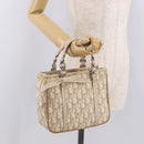 Christian Dior Trotter Canvas Romantic Hand Bag PVC Beige Silver Auth 184305A-22