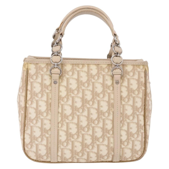 Christian Dior Trotter Canvas Romantic Hand Bag PVC Beige Silver Auth 184305A