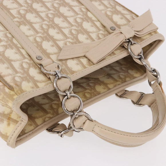 Christian Dior Trotter Canvas Romantic Hand Bag PVC Beige Silver Auth 184305A