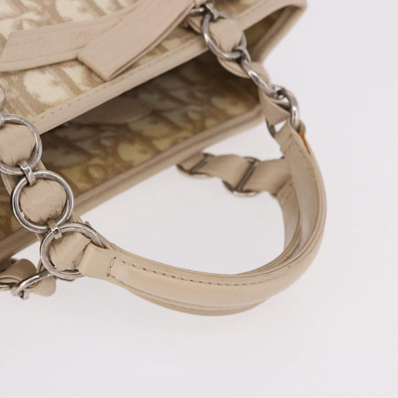 Christian Dior Trotter Canvas Romantic Hand Bag PVC Beige Silver Auth 184305A