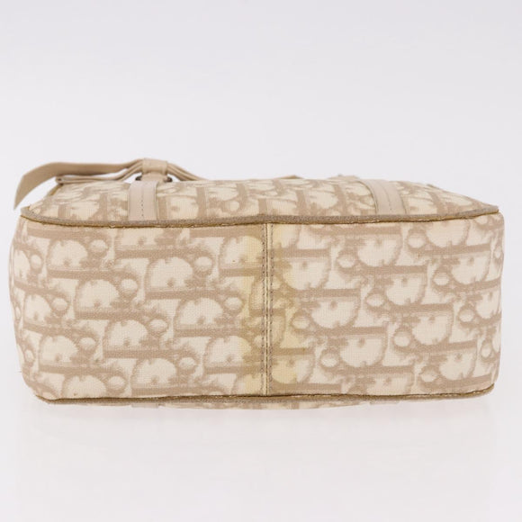 Christian Dior Trotter Canvas Romantic Hand Bag PVC Beige Silver Auth 184305A