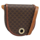 CELINE Macadam Canvas Circle Umhängetasche PVC Leder Braun Gold Auth 184306-1