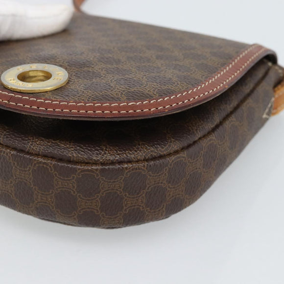 CELINE Macadam Canvas Circle Umhängetasche PVC Leder Braun Gold Auth 184306