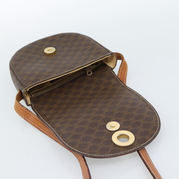 CELINE Macadam Canvas Circle Umhängetasche PVC Leder Braun Gold Auth 184306