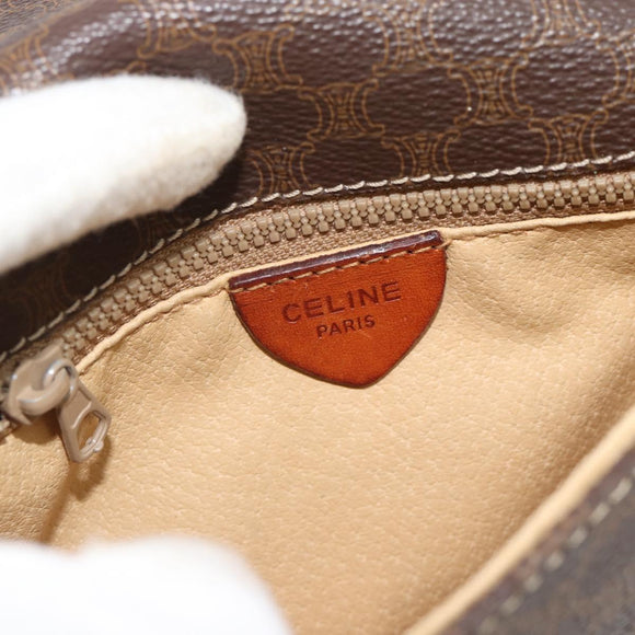 CELINE Macadam Canvas Circle Umhängetasche PVC Leder Braun Gold Auth 184306