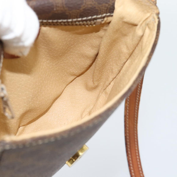 CELINE Macadam Canvas Circle Umhängetasche PVC Leder Braun Gold Auth 184306