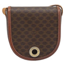 CELINE Macadam Canvas Circle Umhängetasche PVC Leder Braun Gold Auth 184306-2