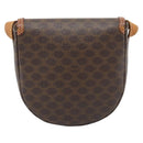 CELINE Macadam Canvas Circle Umhängetasche PVC Leder Braun Gold Auth 184306-3